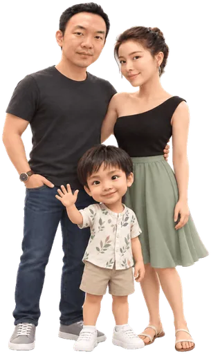 Mummy, Daddy and their child, together